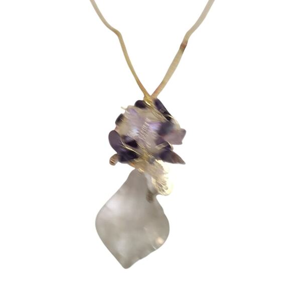 14k Gold Plated Butterfly Amethyst Crystal Necklace - Picture 2 of 3
